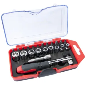 23pc Offset Ratchet Handle, Bit & Socket Set
