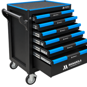 Manarola 7 Drawer Roller Cabinet Tool Chest Trolley – Blue – Lockable Workshop Storage