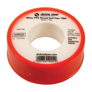 Dickie Dyer PTFE Thread Seal Tape,Black/White 12mm x 12m