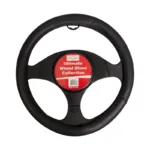 Leather Style Black Steering Wheel Cover - Blue Stitching