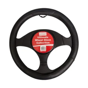 Leather Style Black Steering Wheel Cover - Blue Stitching